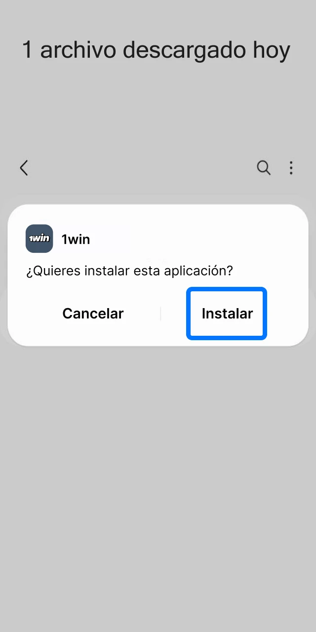 Abrí Descargas, localizá el APK de 1win y tocalo para completar la instalación.