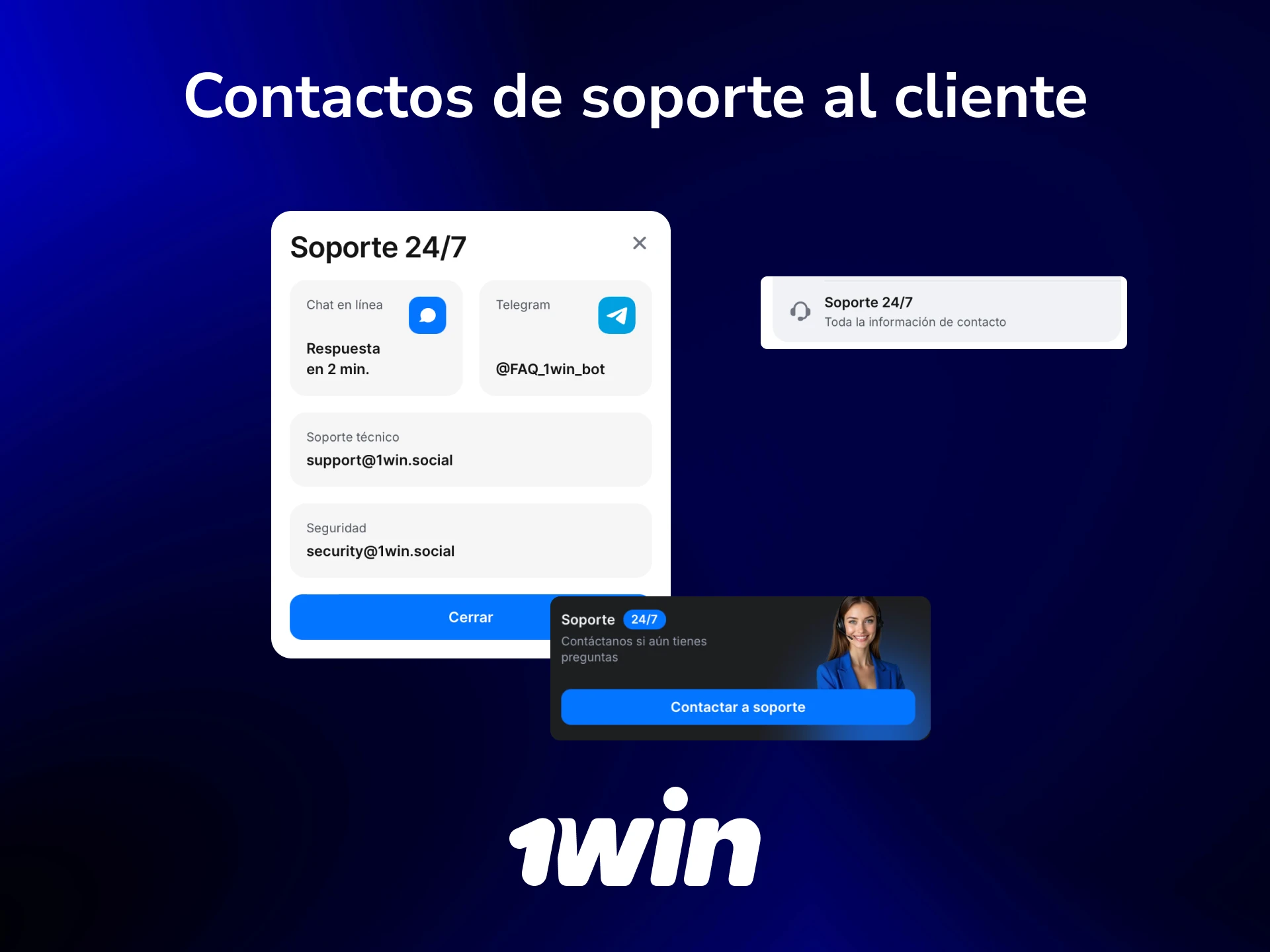 Canales de contacto del soporte al cliente de 1win disponibles 24/7 para usuarios desde México.