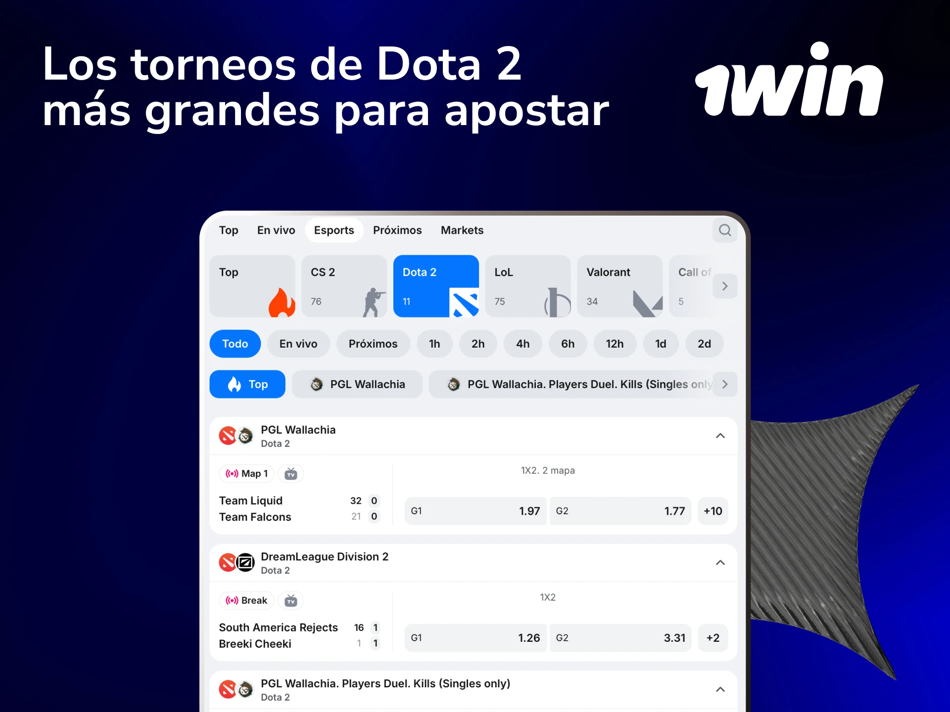 Apostá en los torneos más grandes de Dota 2 como The International desde México en 1win.