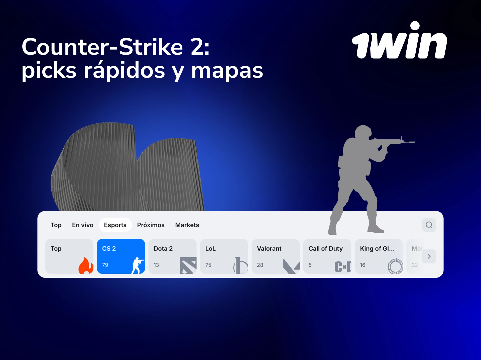Apostá en CS2 con picks rápidos y mercados por mapas disponibles en 1win para México.