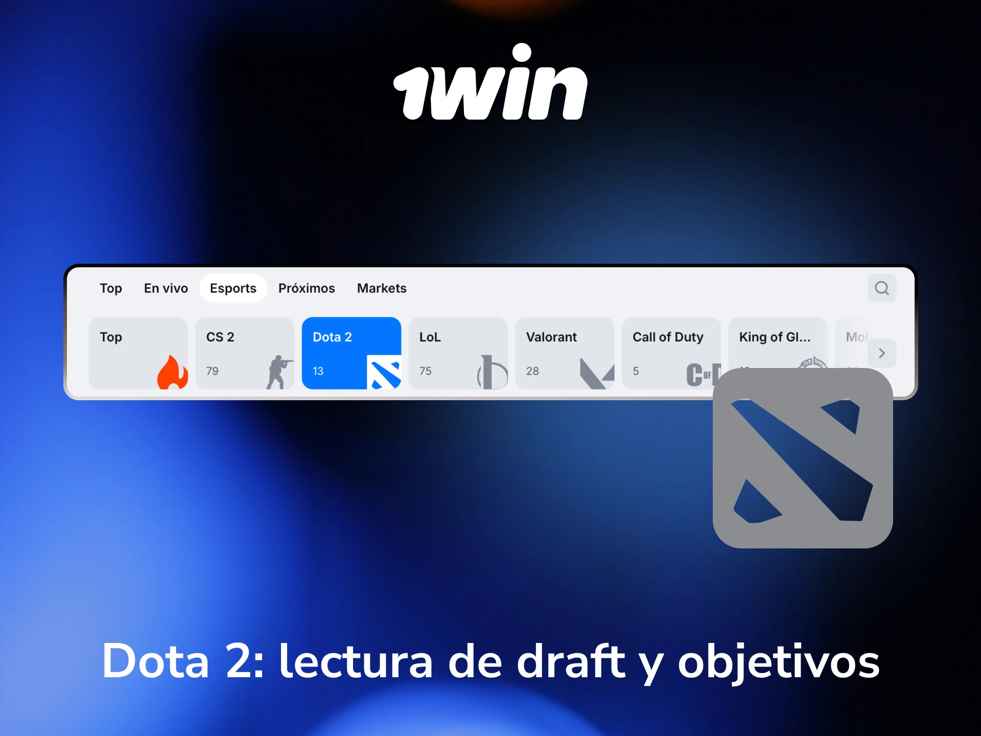 Apostá en Dota 2 analizando draft y objetivos disponibles en la plataforma de 1win.