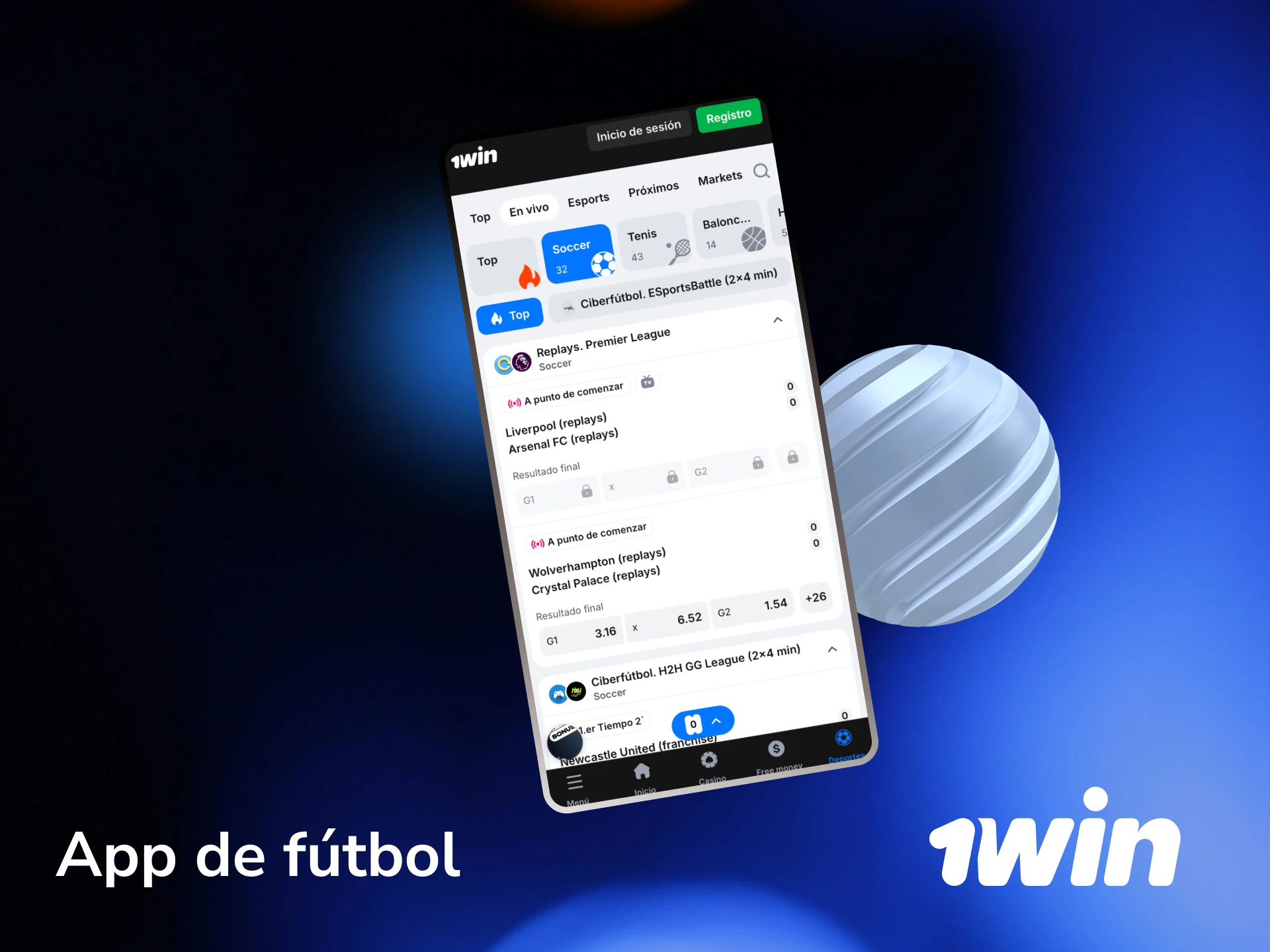 Descargá la app de fútbol de 1win para apostar en Liga MX y torneos internacionales desde tu celular en México.