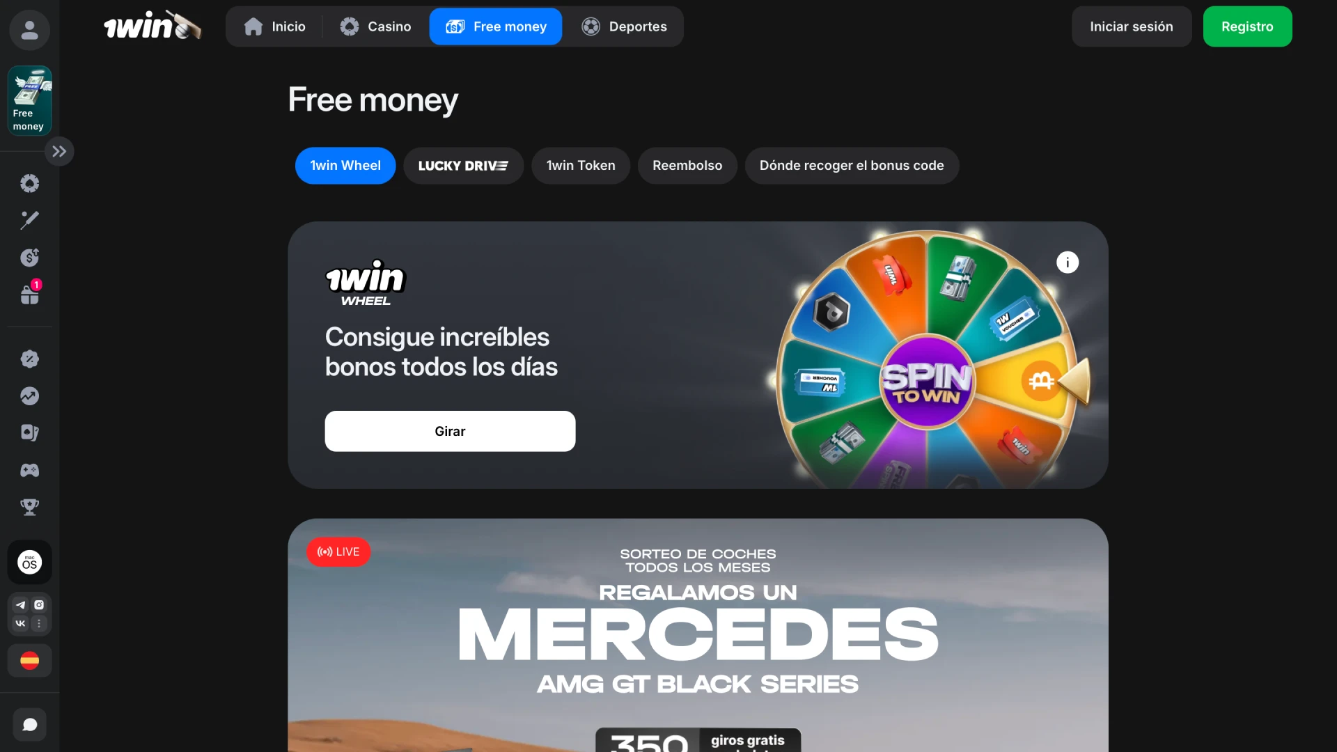 Página de promociones y bonos de bienvenida de 1win para nuevos jugadores desde México.