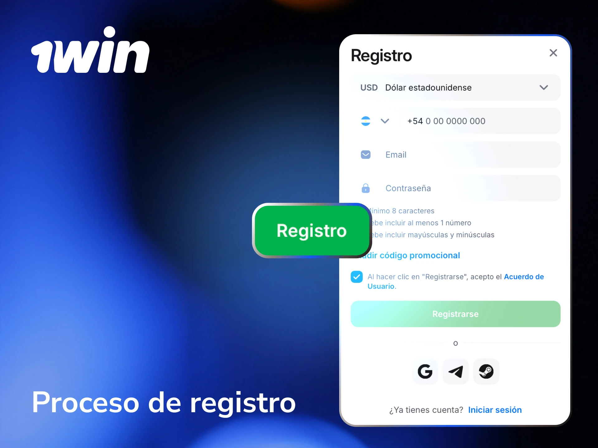 Completá el proceso de registro en 1win con datos personales para activar tu cuenta y bonos desde México.