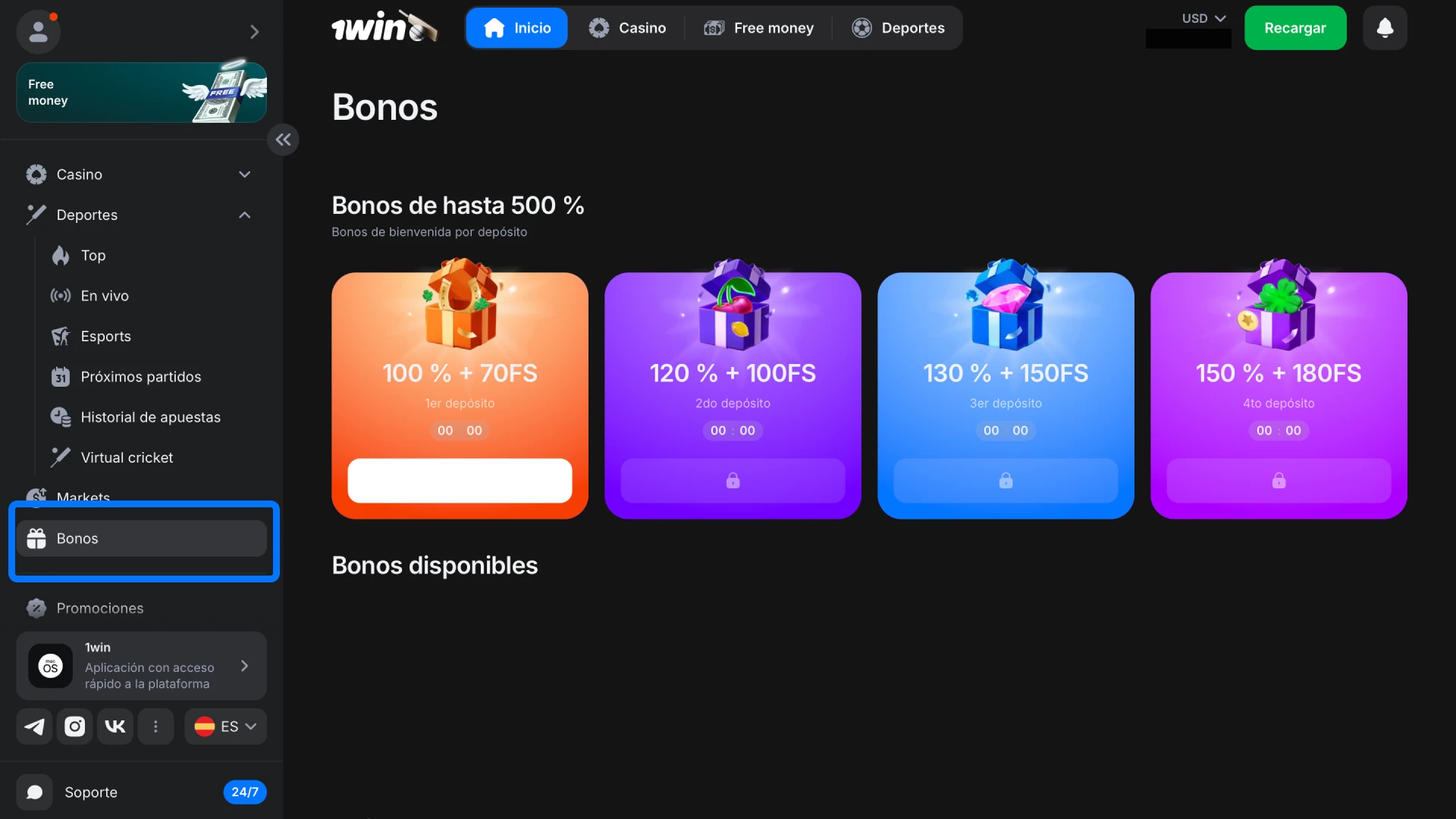 Activá el bono y revisá los requisitos de apuesta y plazo en la promoción de 1win.