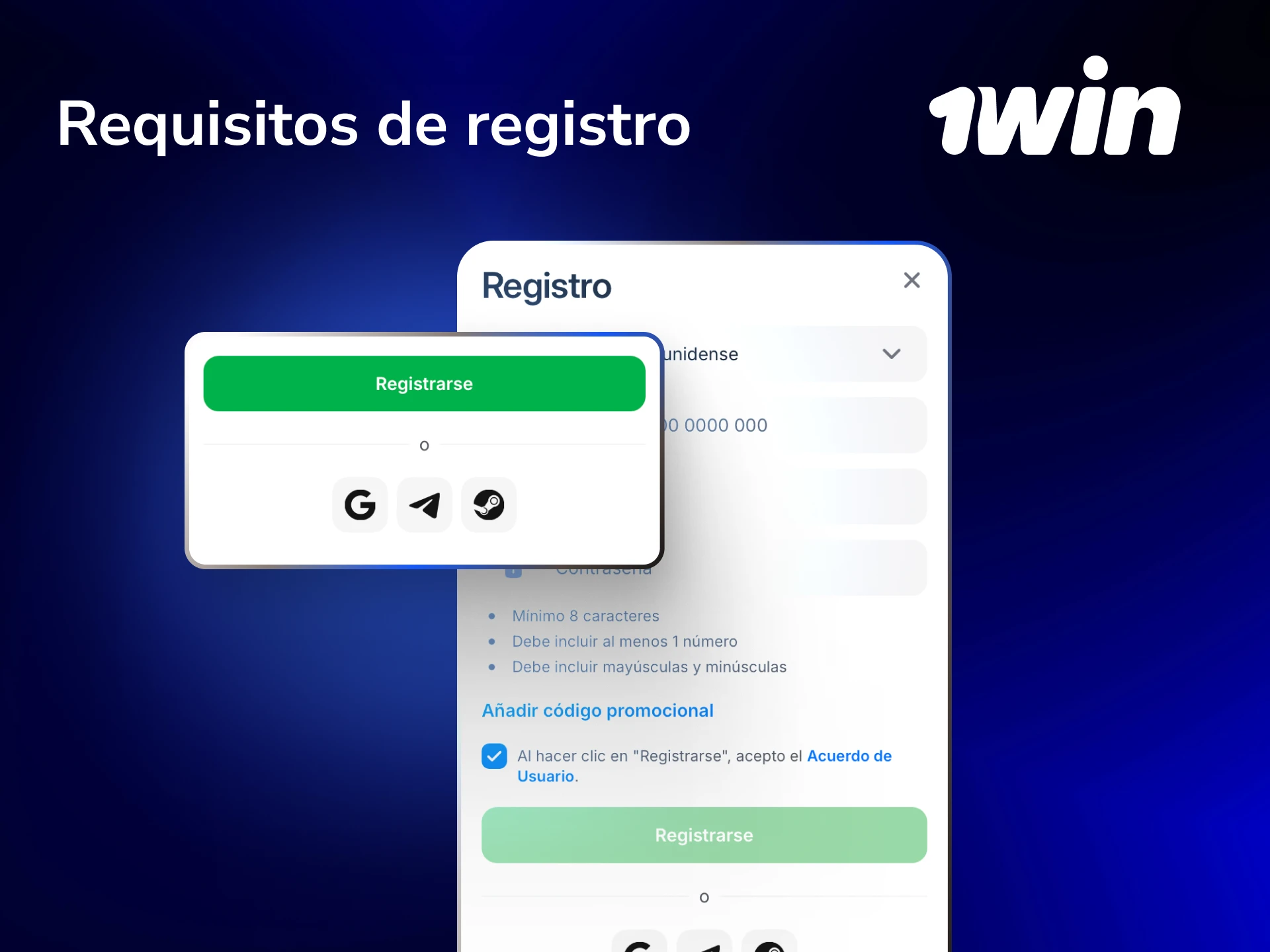 Conocé los requisitos de registro en 1win como edad mínima y datos personales válidos desde México.
